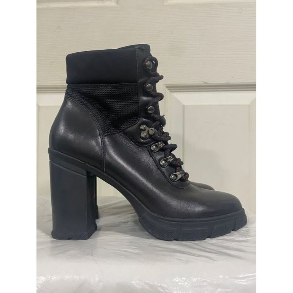 ALDO Black Heeled Combat Boots With Lace-Up Detail & Mesh Accents Size 7.5 - Picture 4 of 5